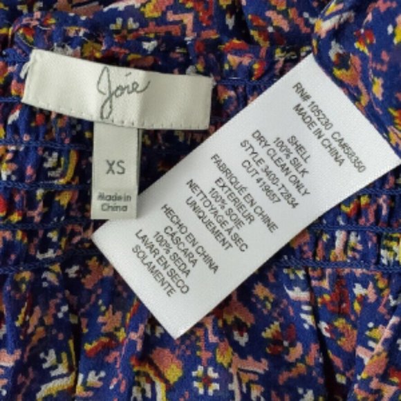 JOIE Azzedine Silk Multicolor Smocked Off Shoulder Sheer Pattern Blouse XS $268 - Picture 7 of 7